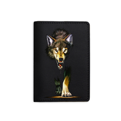 Обложка на паспорт «Агрессивный волк», черная