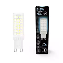 Лампа Gauss LED 5,5W G9 АС185-265V 550 lm 4100K керамика диммир. 107309255-D