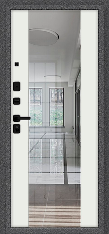 Теплая дверь входная Браво Оптим Тайга-9.2 зеркало, 2 замка, 1,2 мм металл, (графит сатин+белый) #3