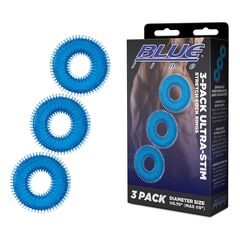 Комплект из трех голубых колец для эрекции 3-Pack Ultra-Stim Stretch Cock Rings - 