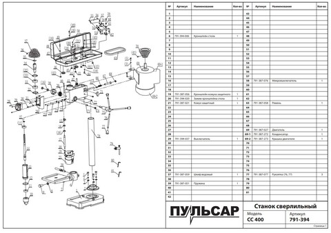 Зажим ПУЛЬСАР СС350 / СС400 кронштейна стола