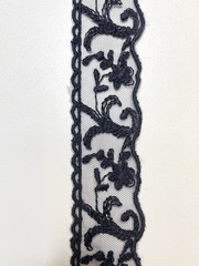 Тесьма из сетки с вышивкой, цвет тёмно-синий, 35 мм