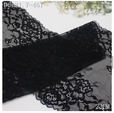Кружево эластичное черное 23 см, букет