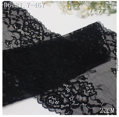 Кружево эластичное черное 23 см, букет
