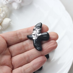 Подвеска фарфоровая Птичка (черный с серебром) 34*42 мм S042