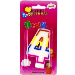 
          Свеча для торта с держателем Alingar, 7,0 см, "Цифра 4", белый цвет, цветная окантовка, блистер с европодвесом