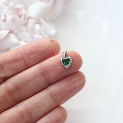 Подвеска Сердце с тёмно-зелёным фианитом, 12*8 мм, родий, П300