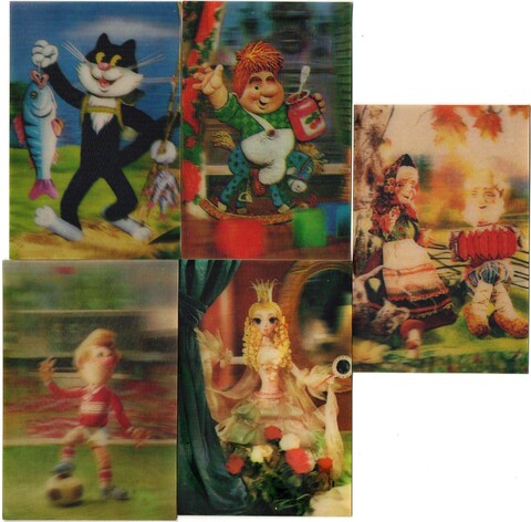 № 70 Набор из 5 переливных (стерео) Календариков . Мультфильмы СССР 1991, 1992 гг.