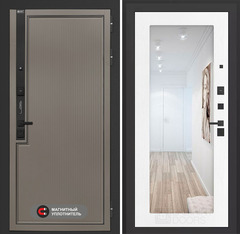 Входная дверь в квартиру Лабиринт Лаб про 1 Велютто кофе с зеркальной вставкой 18 Белое дерево
