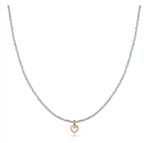 Mini Chalcedony Heart Pendant Blue, Yellow Gold