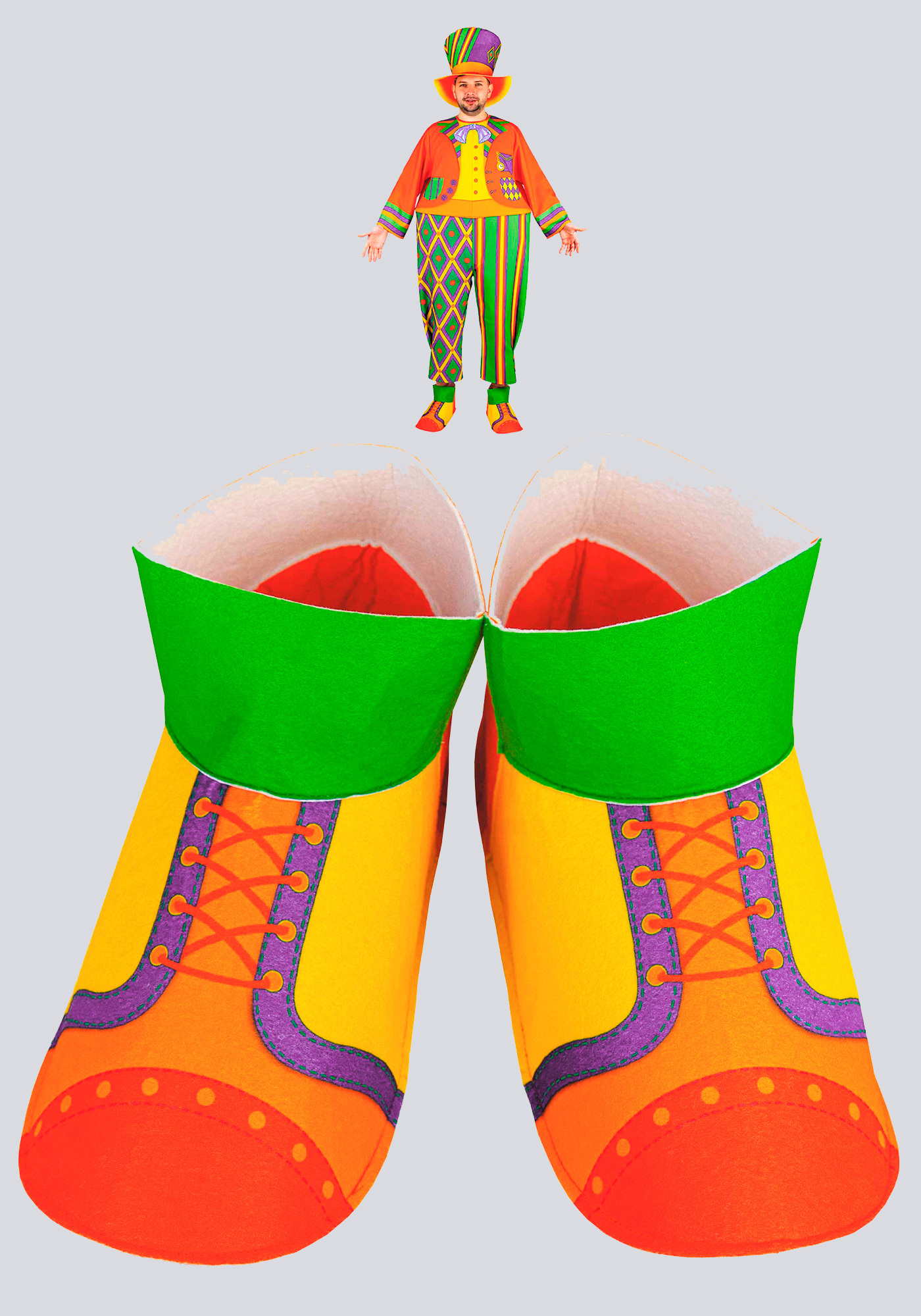 Клоунские ботинки на кукол с размером ноги до 2,5 на 1,2 см