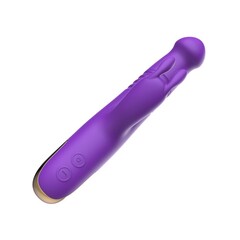Фиолетовый вибратор-ротатор со стимулятором клитора и возвратно-поступательными движениями - 22,4 см. - 