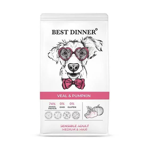 Сухой корм Best Dinner Adult Sensible Medium&Maxi Veal&Pumpkin, для собак, телятина/тыква, 3 кг