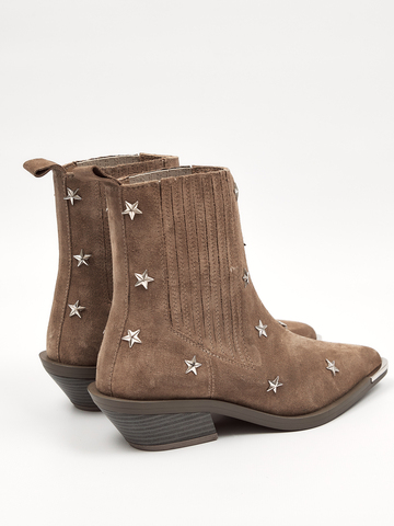 Казаки из натуральной замши со стальным носиком AMALIA STAR серо-бежевые