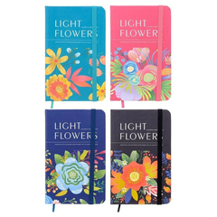
          Записная книжка Basir на резинке, формат А6, цветная обложка, серия "LIGHT FLOWER", 14*9 см, 96 листов, 4 цвета ассорти