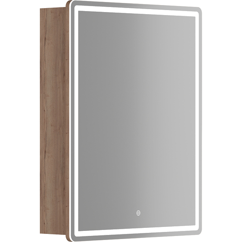 Sancos MI60EG Зеркальный шкаф для ванной комнаты Mirror 590x150х740 мм, с LED подсветкой, корпус выполнен из лдсп цвет дуб галифакс натуральный, диммируемое сенсорное управление подсветкой