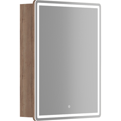 Sancos MI60EG Зеркальный шкаф для ванной комнаты Mirror 590x150х740 мм, с LED подсветкой, корпус выполнен из лдсп цвет дуб галифакс натуральный, диммируемое сенсорное управление подсветкой фото