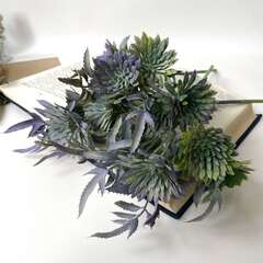 №2 Искусственная зелень  - календула флористическая, Фиолетовая пепельная, 3 объемные ветки, букет 31 см.