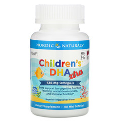 Nordic Naturals, Children's DHA Xtra, со вкусом ягод, для детей в возрасте 3–6 лет, 636 мг, 90 желатиновых мини-капсул