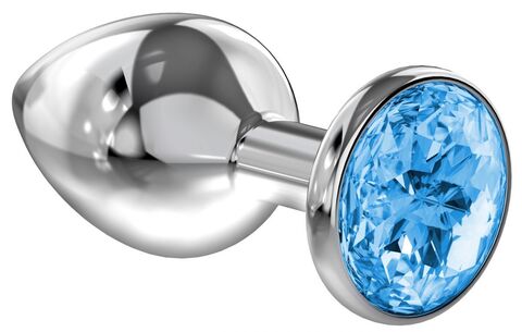Большая серебристая анальная пробка Diamond Light blue Sparkle Large с голубым кристаллом - 7 см.