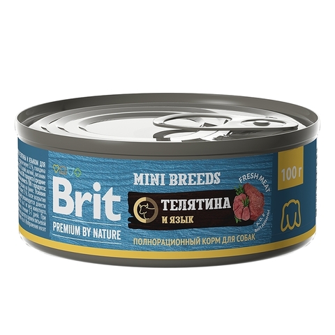 Brit Premium by Nature консервы для взрослых собак мелких пород (телятина и язык) 100 гр