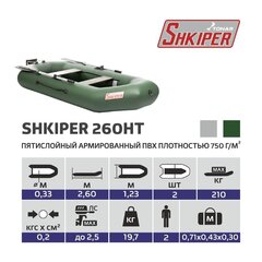 Купить Надувная лодка ПВХ под мотор Тонар Шкипер 260НТ (зеленая)
