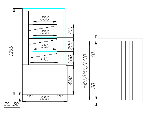 Витрина кондитерская POLUS KC70 VM 0,6-1 LIGHT 9006-9005 (ВХСв-0,6д Carboma Cube Техно)