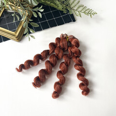 Волосы для кукол, трессы кудри-локоны-спиральки, рыжий каштан, длина 15 см*1 метр., набор 2 шт.
