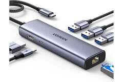 Конвертер  UGREEN CM512 (15598) USB-C To 3*USB 3.0 A+HDMI+RJ45+PD Converter, серый