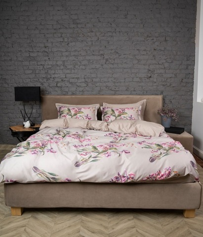 Постельное белье 2 спальное евро Decoflux Orchids Almond/Almond