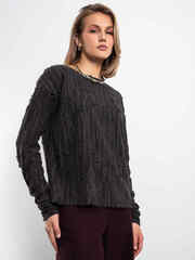 Джемпер со спущенными петлями (т.серый)