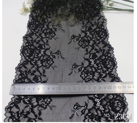 Кружево эластичное черное 23 см, букет