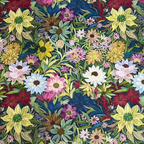 ПОЛЕВЫЕ ЦВЕТЫ, РОМАШКИ, НАРЦИССЫ , отрез 25 см - 100% хлопок