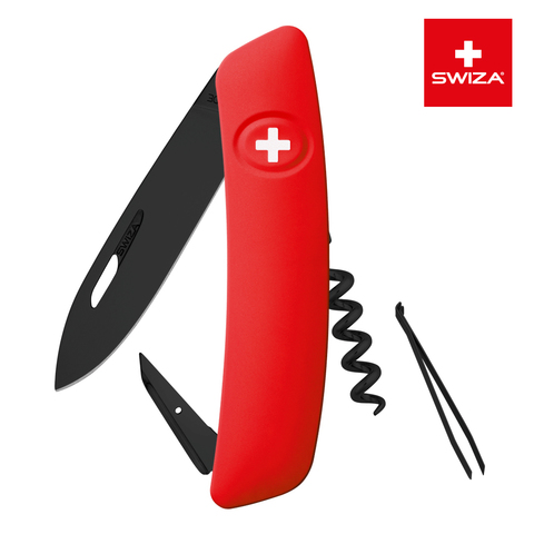 Швейцарский нож SWIZA D01 AllBlack, 95 мм, 6 функций, красный (подар. упак.)