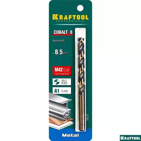 KRAFTOOL COBALT 8.5 х117мм, Сверло по металлу HSS-Co(8%) , сталь М42(S2-10-1-8)