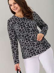 Лонгслив ЛНкл-081/черный-квадратбелый