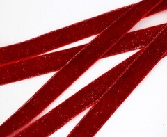 Лента бархатная серебро люрекс, ш. 1,5 см, красный/золото