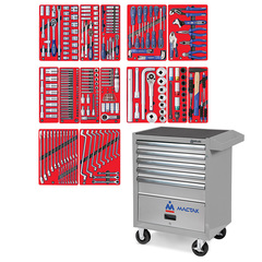 МАСТАК (52-05299G) Набор инструментов "ПРОФИ" в серой тележке, 299 предметов