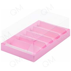 Коробка для эклеров и пирожных с прозрачным куполом и ложементами 220х135х70 мм (розовая матовая), 10шт