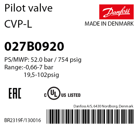 Пилотный клапан постоянного давления Danfoss CVP-L 027B0920