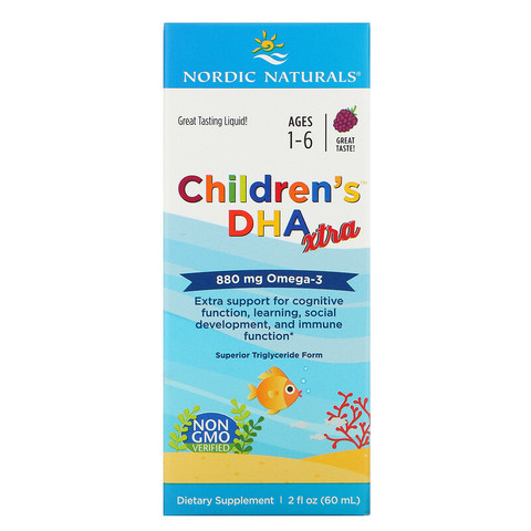 Nordic Naturals, Children's DHA Xtra, со вкусом ягод, для детей 1–6 лет, 880 мг, 60 мл (2 жидк. унции)