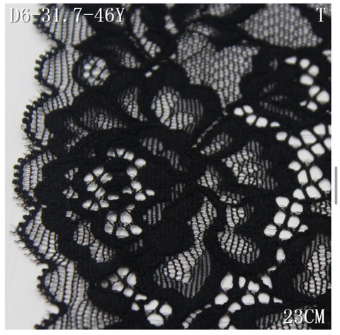 Кружево эластичное черное 23 см, букет
