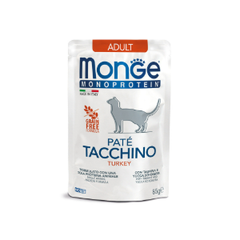 Влажный корм Monge Cat Monoprotein для взрослых кошек, из индейки, паучи 85 г - 28 шт