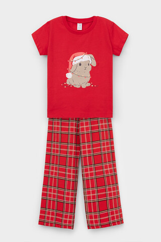 пижама  для девочки  К 1640/насыщенно-красный,шотландская клетка
