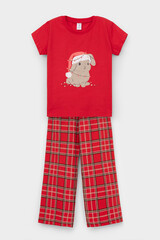 пижама  для девочки  К 1640/насыщенно-красный,шотландская клетка