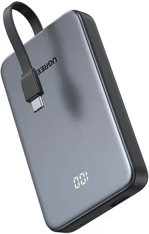 Внешний аккумулятор UGREEN PB526 (75161B) 20W Power Bank 10000mAh USB-C&USB-A with Built-in Cable USB-C, серый космос