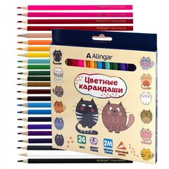 
          Карандаши цветные Alingar 24 цв., "Котята" деревянные, трехгранные, заточенные, грифель 2.8 мм, картон. уп., европодвес