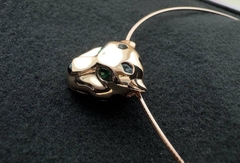 780124- Изящное колье ГОЛОВА ПАНТЕРЫ из серебра 925 пробы в позолоте