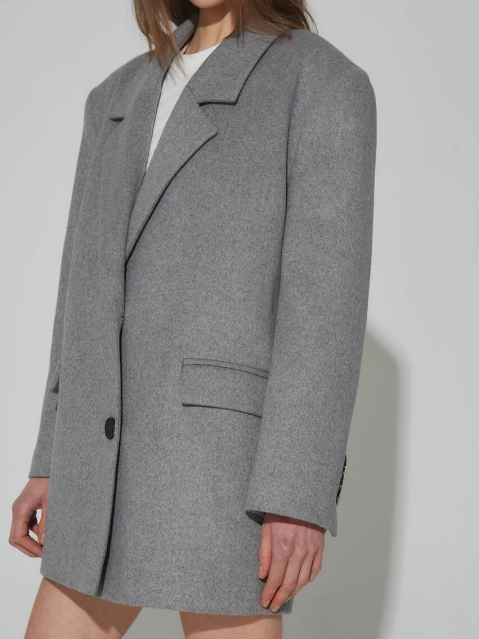 Пальто-пиджак женское, шерсть, серый