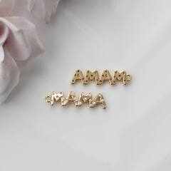 Коннектор (подвеска) МАМА с фианитами, 23*6 мм, позолота, П496